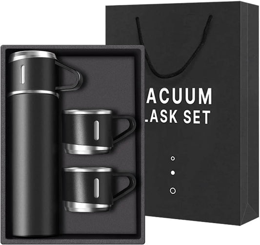 Stainless Steel Vacuum Flask and Flask Set 3 Steel Cups with Flask Combo Size-500ML (Black Colour) Ideal Gift for Diwali and Birthday