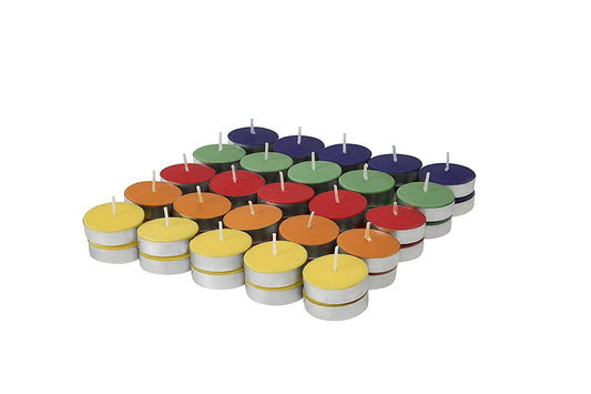 Pack of 100 | 1.5-2 Hours Burning Multicolor Paraffin Wax Unscented Tealight Candles for Home Decor || Tea Lights Candles