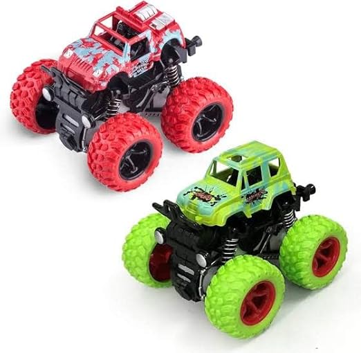 Pull Back Monster Truck , Push and Go Toy Truck, 360 Degree Friction Powered Stunt Car (Pack of 2)