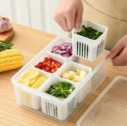 Kitchen Storage Set | Fridge Storage Boxes | Freezer Storage Containers | Vegetable Storage Box with Draining Crisper | Refrigerator Food Organizer | Multi-Purpose Box (1 Pcs)