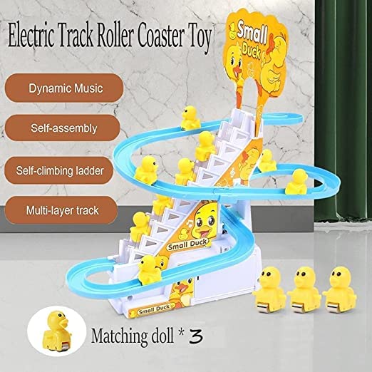 Duck Track Toys for Kids - Small Ducks Stair Climbing Toys for Kids, Escalator Toy with Lights and Music - 3 Duck Included (Duck Track)