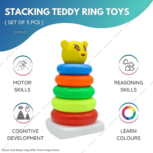 Smiley Stacking Toys Coloring Teddy Bear Face Rings for Kids 5 Ring Multi Color