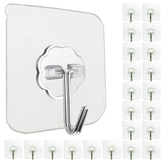 24 - Pack Adhesive Hooks Bathroom Kitchen Wall Hooks, No Nail Sticky Hangers with Stainless Hooks Reusable Utility Towel Bath Ceiling Hooks,  22 lbs Heavy Duty Waterproof and Oil Proof Wall