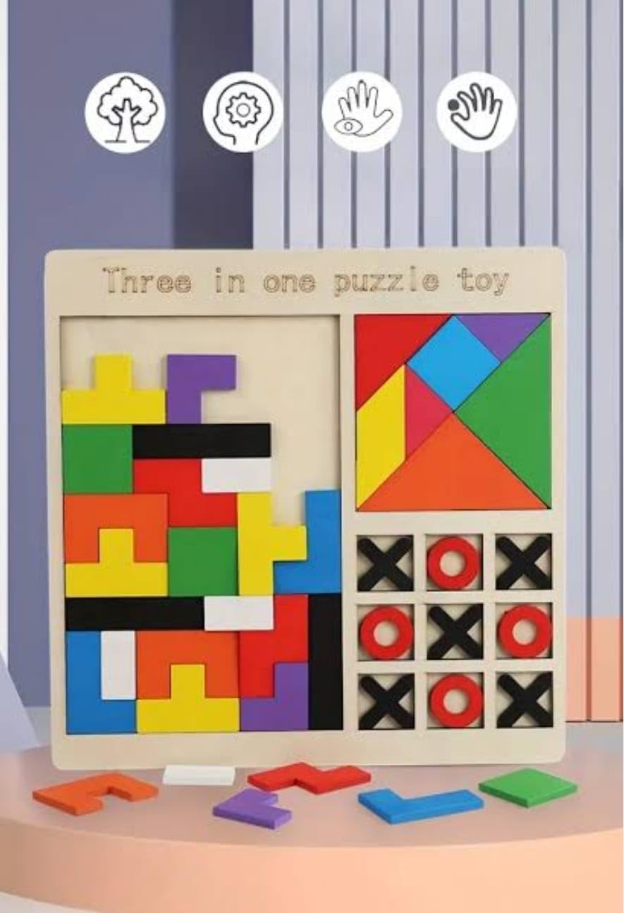 Educational Tic-Tac-Toe Nine-Square Three-In-One Puzzle Building Blocks