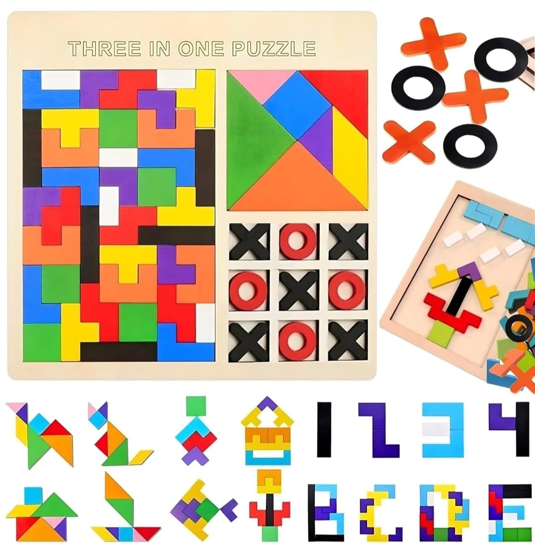 Educational Tic-Tac-Toe Nine-Square Three-In-One Puzzle Building Blocks