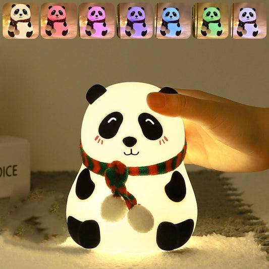 Panda Night Light for Kids: Rechargeable Silicone LED Lamp, 7-Color