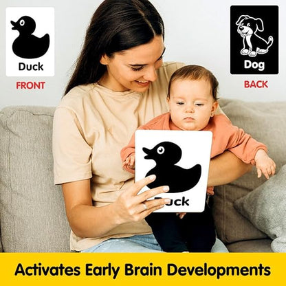 Newborn Brain Development Toys High Contrast Baby Flashcards Visual Stimulation Learning Activity Cards 0 to 12 Months Black and White Front and Back (56 Pictures-28 Cards)