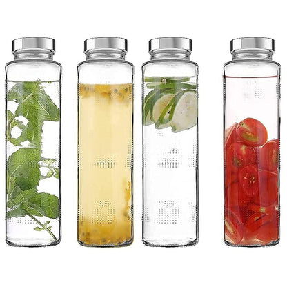 Set of 2 - 750 ml Glass Water Bottle with Leak-Proof Airtight Stainless Steel Lid for Water, Smoothie, Juices