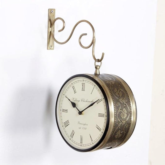 Metal Brass Double Sided Copper Antique Railway Wall Clock (8 Inch),Station Clock