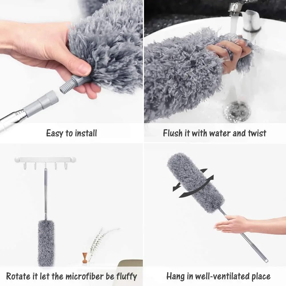 Foldable Microfiber Fan Cleaning Duster | Long Rod Wet and Dry Duster