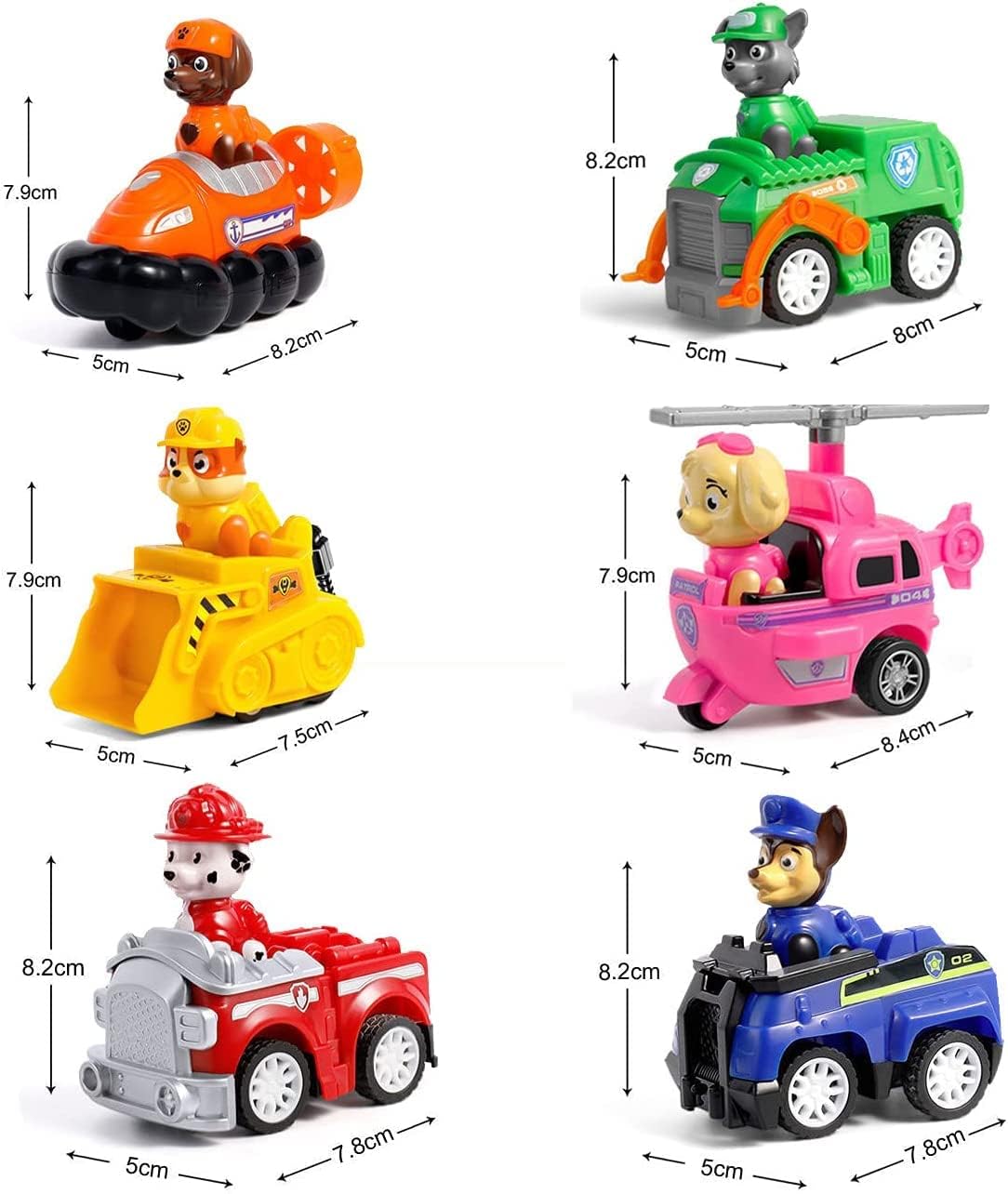 Paw Patrol 6 in 1 Action Figure Toys with Friction Power Push