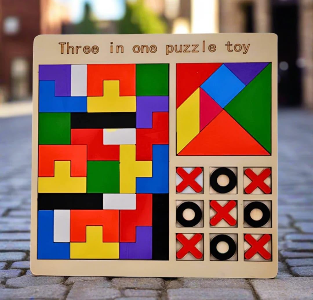 Educational Tic-Tac-Toe Nine-Square Three-In-One Puzzle Building Blocks