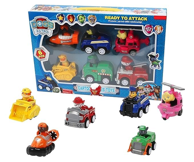 Paw Patrol 6 in 1 Action Figure Toys with Friction Power Push