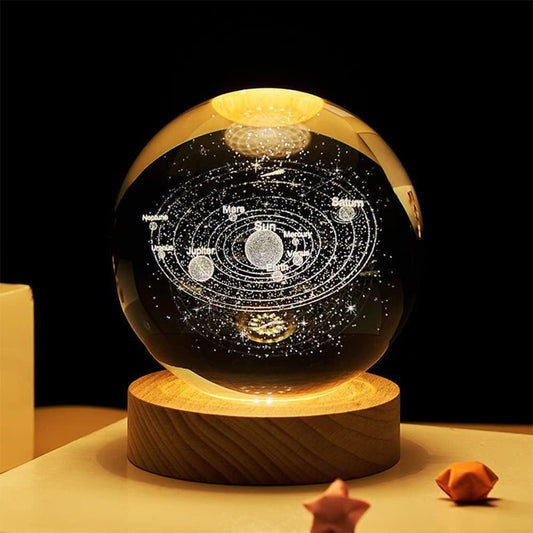 3D Galaxy Crystal Ball Night Led Lamp, Solar System Crystal Ball Night Light, Usb Powered 2.4 Inch Wooden Base Galaxy Glass Ball Night Light Lamp