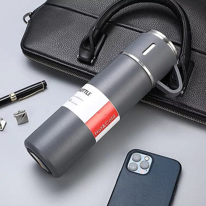 Stainless Steel Vacuum Flask and Flask Set 3 Steel Cups with Flask Combo Size-500ML (Black Colour) Ideal Gift for Diwali and Birthday