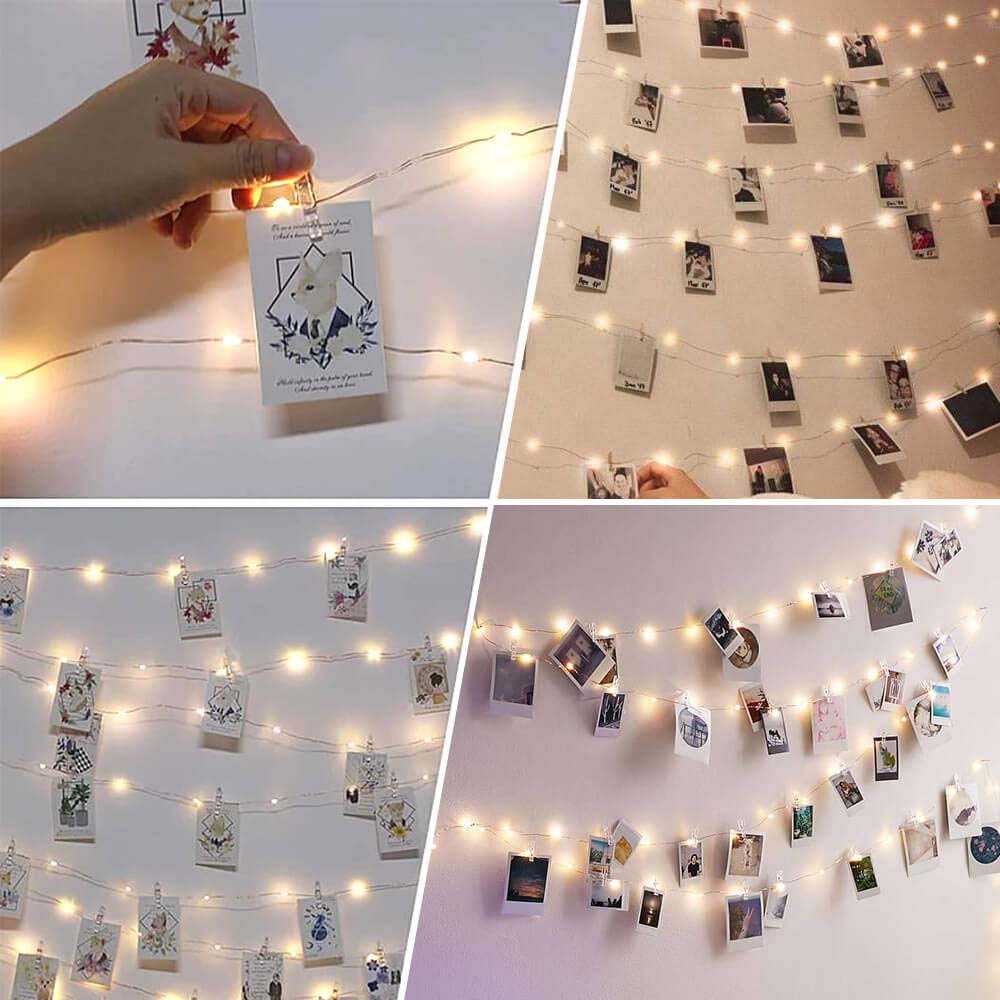 20 Photo Clip LED String Lights for Photo Hanging with Wooden clips