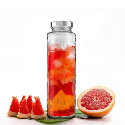 Set of 2 - 750 ml Glass Water Bottle with Leak-Proof Airtight Stainless Steel Lid for Water, Smoothie, Juices