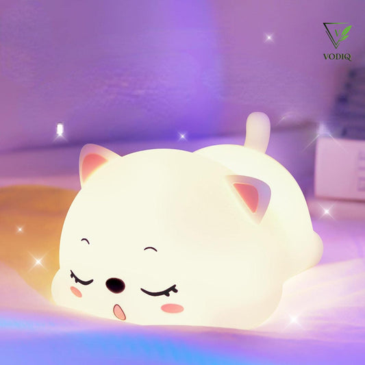 Cute Cat Silicone Nursery Night Light: Touch Sensor, USB Rechargeable