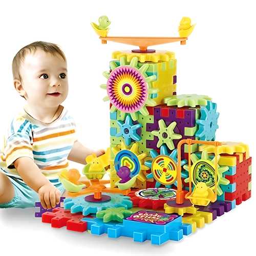 Battery Operated Rotating Building Blocks with Gears for STEM Learning