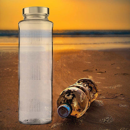 Set of 2 - 750 ml Glass Water Bottle with Leak-Proof Airtight Stainless Steel Lid for Water, Smoothie, Juices