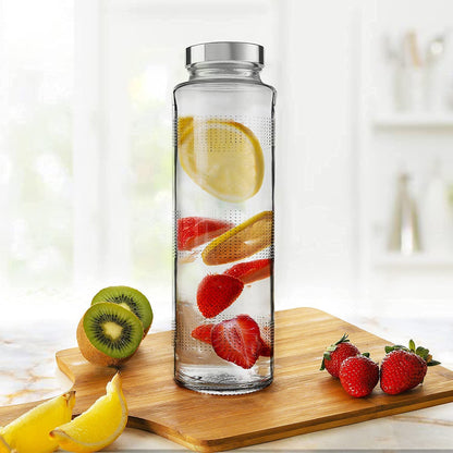 Set of 2 - 750 ml Glass Water Bottle with Leak-Proof Airtight Stainless Steel Lid for Water, Smoothie, Juices