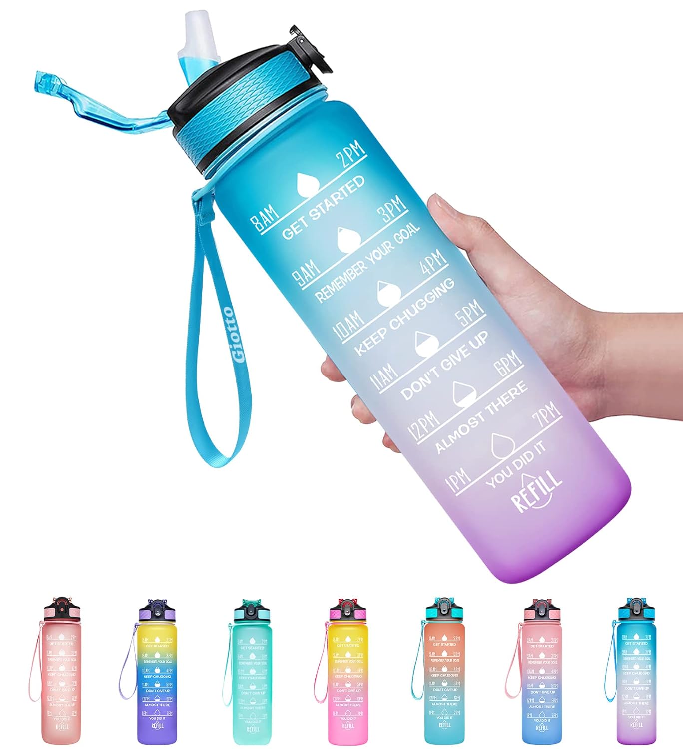 1L BPA-Free Leak-Proof Water Bottle with Time Marker & Straw