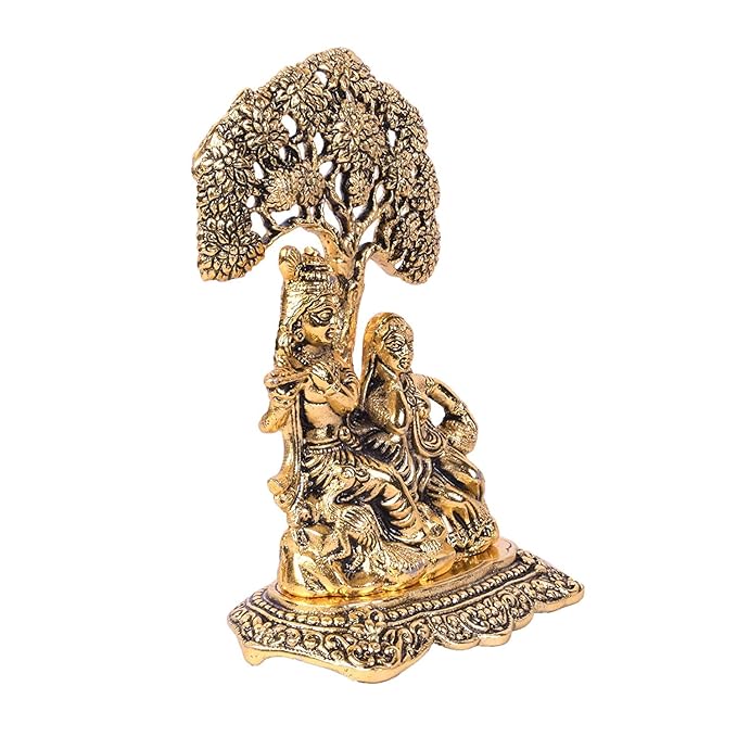 Handicraft Handmade Brass Decorative Showpiece of Radha Krishna (16 cm x 8 cm x 21 cm, Gold)