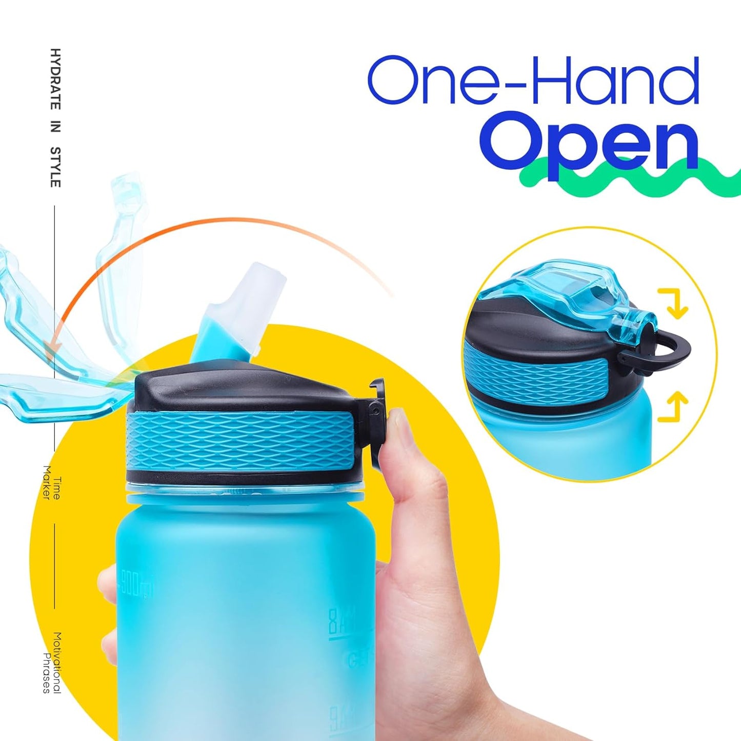 1L BPA-Free Leak-Proof Water Bottle with Time Marker & Straw