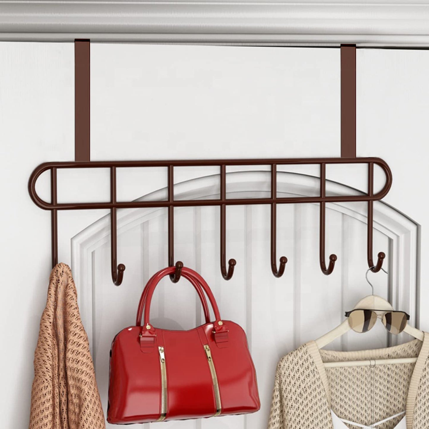 Multi - Functional Steel Over The Door Hook Hanger Organizer/Wall Hook Rack for Hanging Clothes, Towel in Room, Kitchen, Bathroom - White Color (7 Hook)