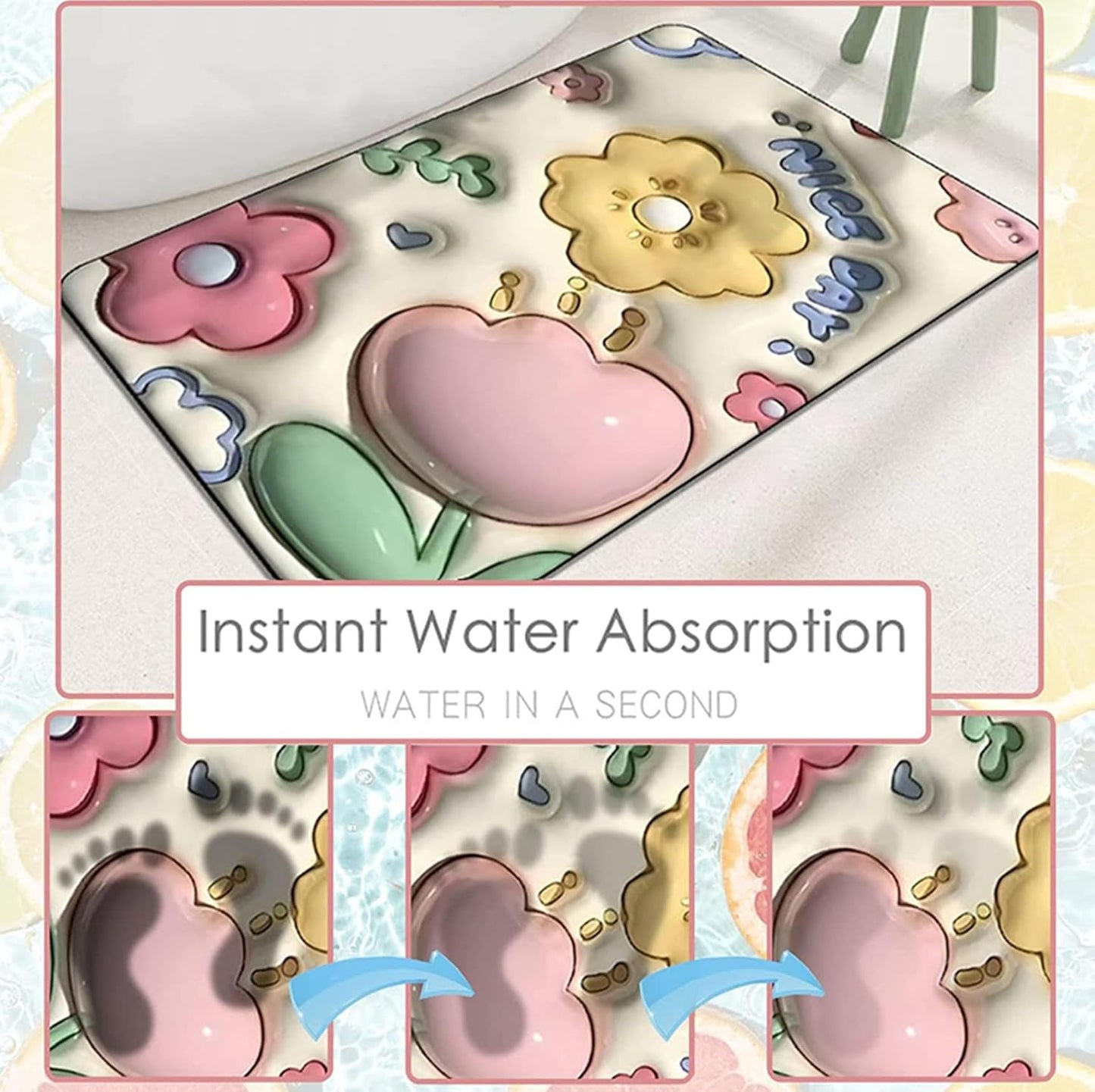 3D Visual Anti-Slip Super Absorbent Floor Mat with 3D Cartoon Printed Design | For Home Entrance & Bathroom | (DESIGNS MAY VARY AS PER STOCK)