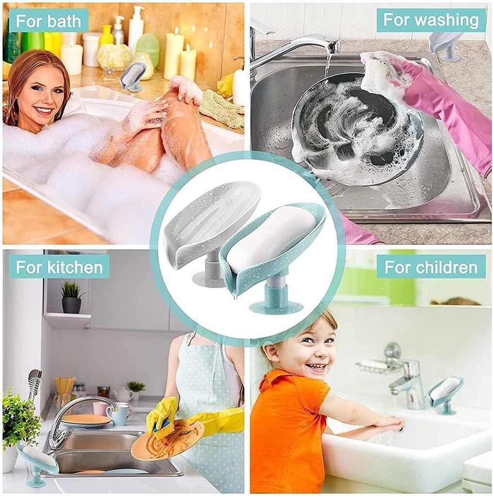 Pack of 2 Self-Draining Soap Dish Holders for Bathroom & Kitchen