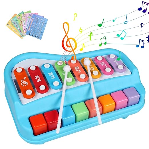 2 in 1 Baby Piano Xylophone Toy, Child Safe Music Toy with 8 Color Key