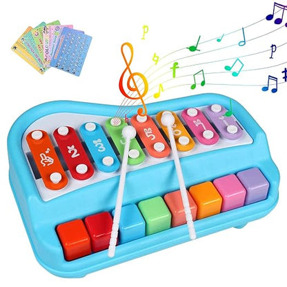 2 in 1 Baby Piano Xylophone Toy, Child Safe Music Toy with 8 Color Key