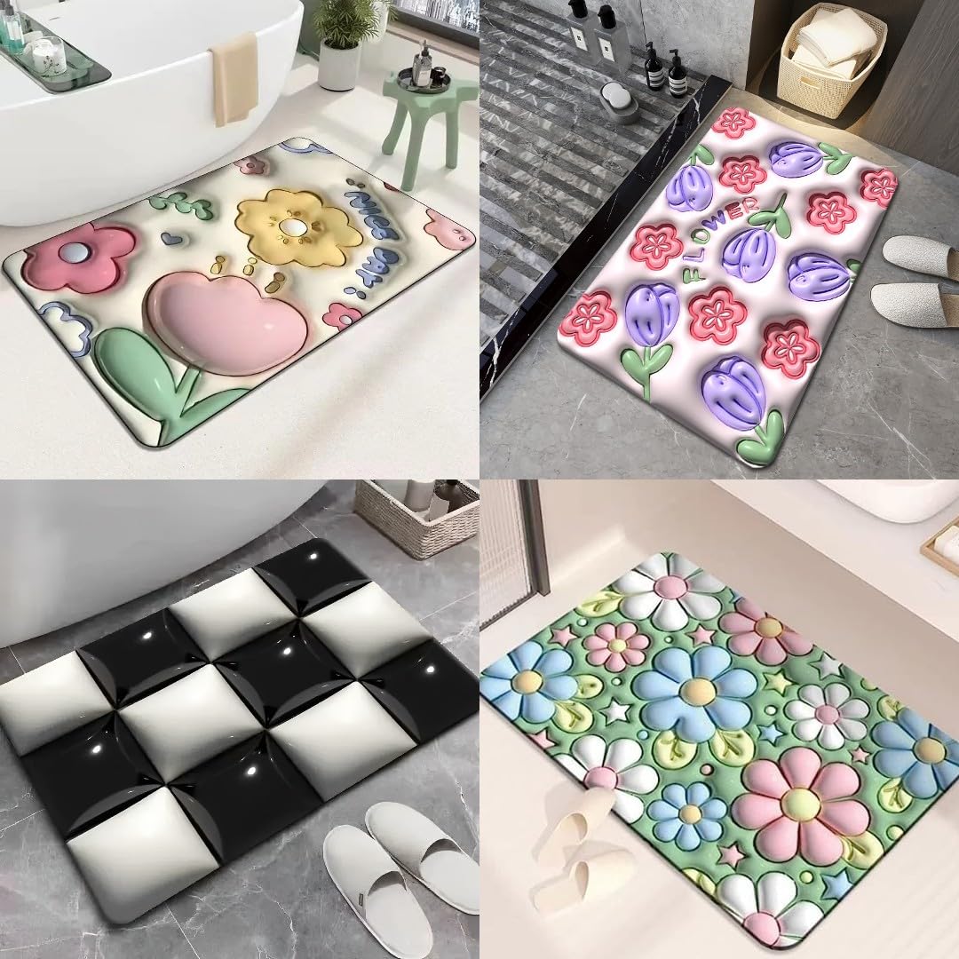 3D Visual Anti-Slip Super Absorbent Floor Mat with 3D Cartoon Printed Design | For Home Entrance & Bathroom | (DESIGNS MAY VARY AS PER STOCK)