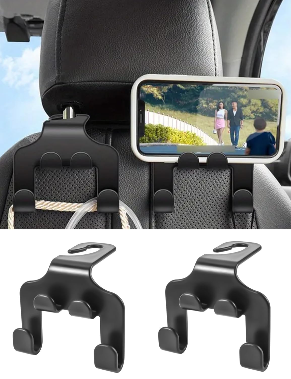 Pack of 2 Car Back Seat Hooks | Headrest Hangers for Purse,Bag & Phone