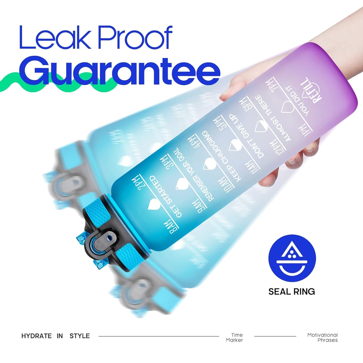 1L BPA-Free Leak-Proof Water Bottle with Time Marker & Straw