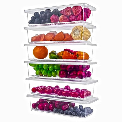 Fridge Storage Boxes Set of 6 Fridge Organizer with Removable Drain Plate and Lid Stackable Fridge Storage Containers (1500ML)