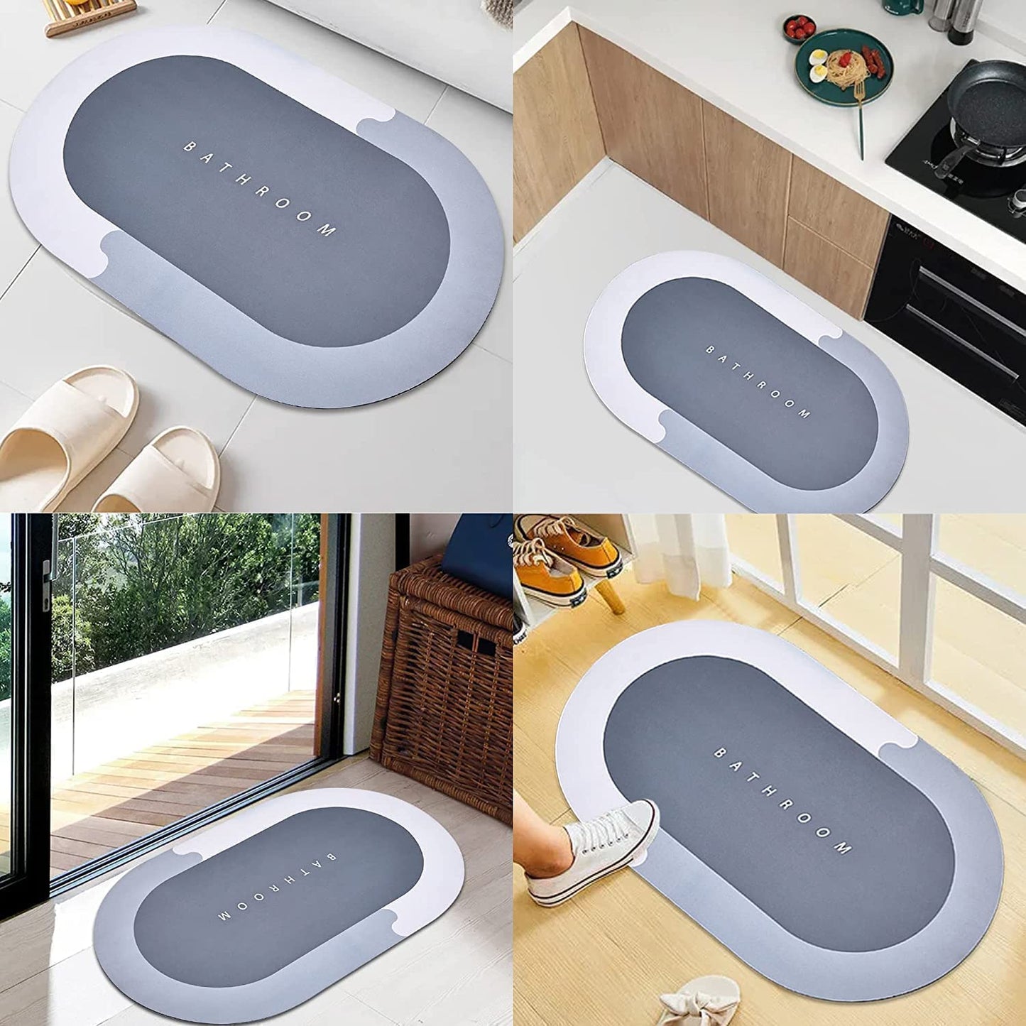 Pack of 2 - Water Absorbing Bathroom Mat Door Mat for Home Anti Skid Mat for Bathroom Floor Mat Rubber Backed Anti-Slip Non Slip mat for Home, Kitchen (40 x 60 cm) (Oval)