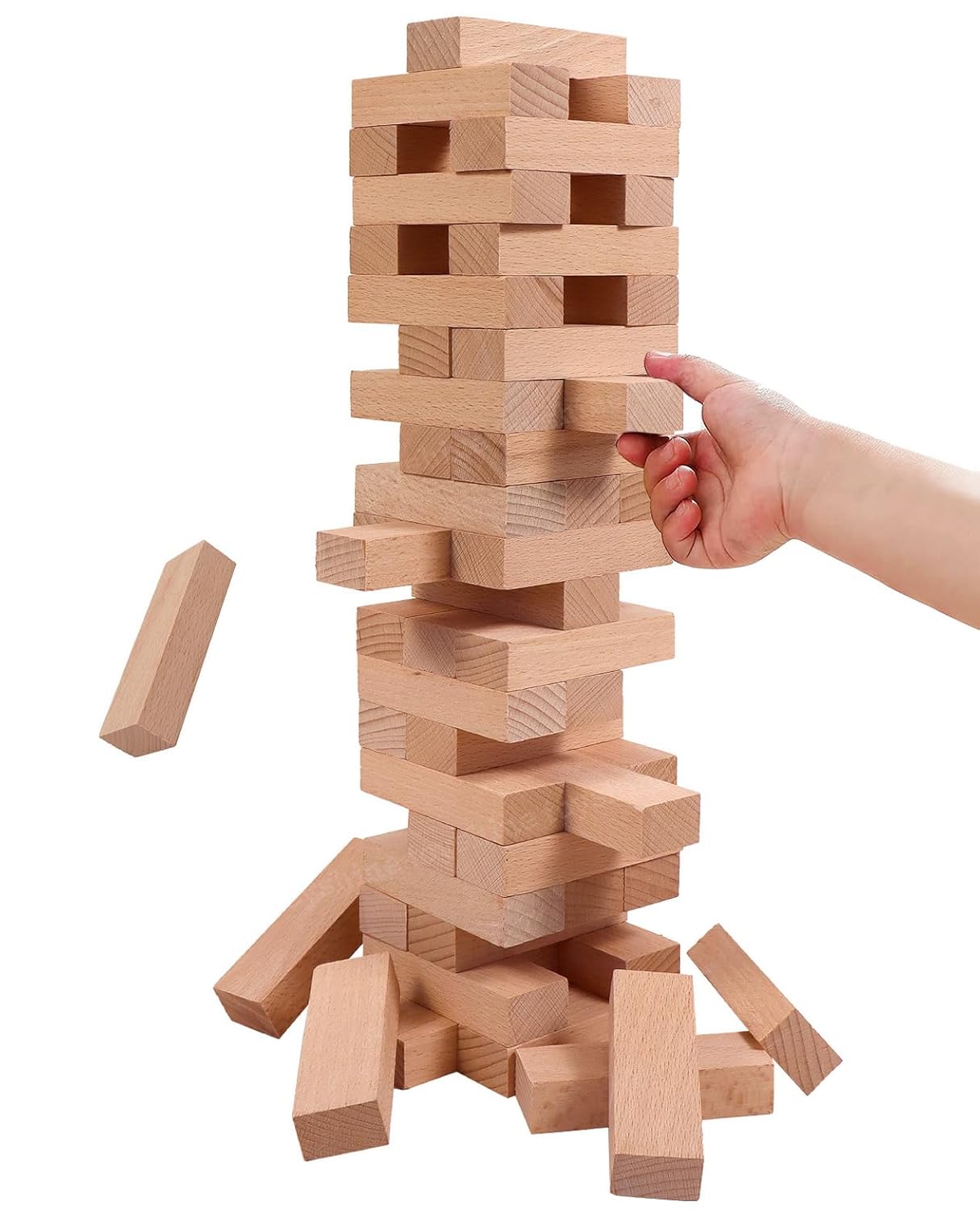 Tumbling Tower Game | 54 Pcs Wooden Building Block, Stacking Game