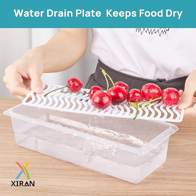 Fridge Storage Boxes Set of 6 Fridge Organizer with Removable Drain Plate and Lid Stackable Fridge Storage Containers (1500ML)