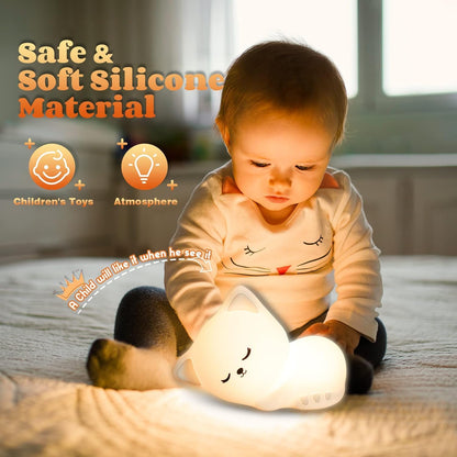 Silicone Cute Sleeping Kitty Nursery Night Light For Kids Color Changing Baby Lamp, Portable And Rechargeable Kid Best Gifts Cat Lover Girls Boys Children Adult, Led, White