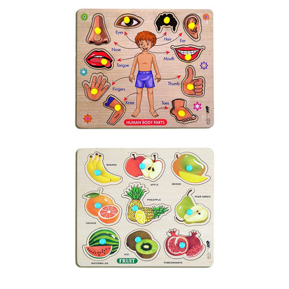 Wooden Human Body Parts and Fruits Puzzle, Educational & Learning Game