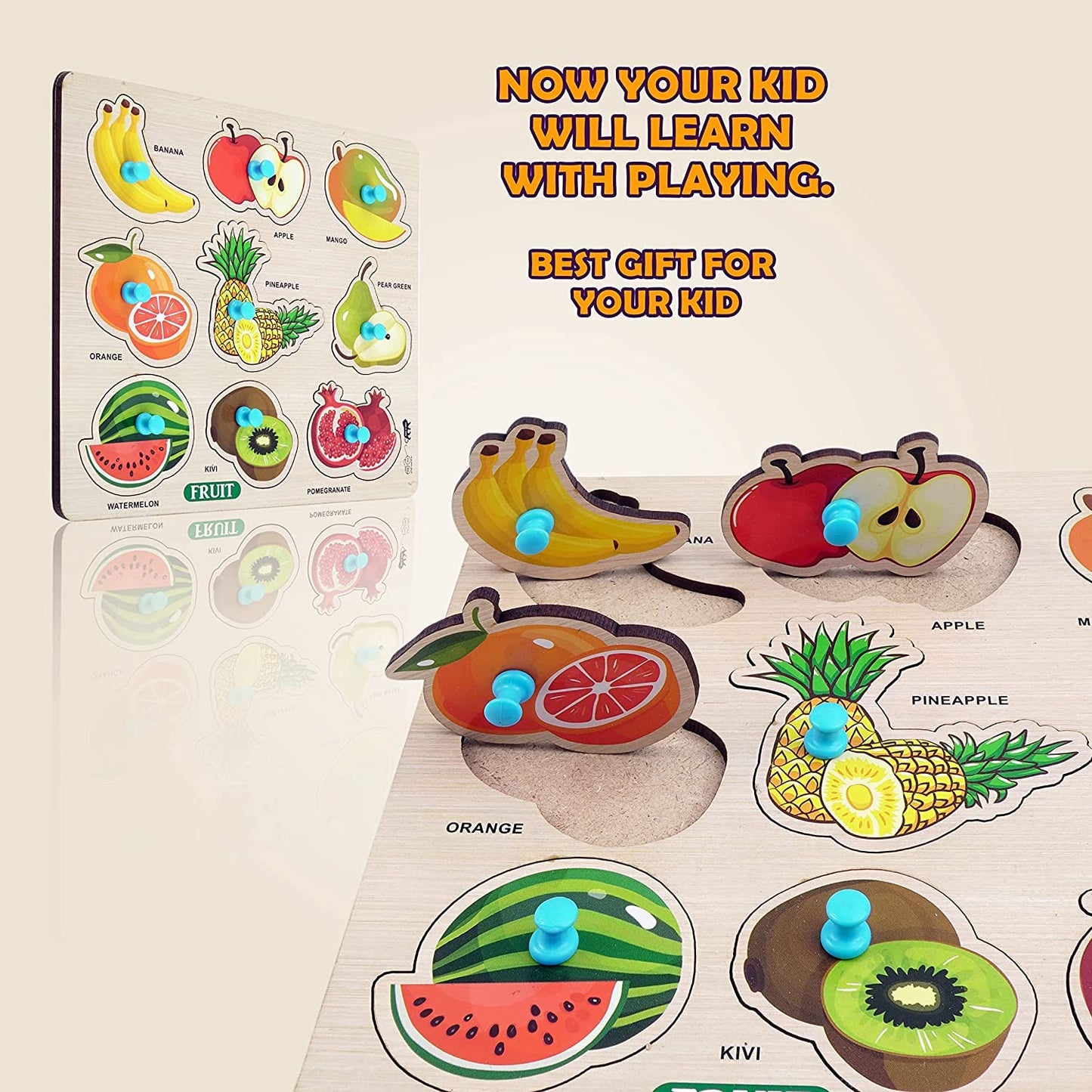 Wooden Human Body Parts and Fruits Puzzle, Educational & Learning Game