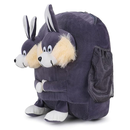 Double Face Grey Bunny Soft Material School Bag For Kids Plush Backpack Cartoon Toy | For Kids (Age 2 to 6 Year)