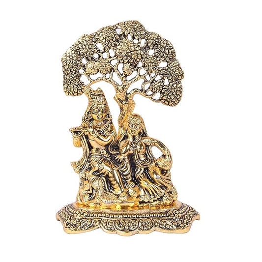 Handicraft Handmade Brass Decorative Showpiece of Radha Krishna (16 cm x 8 cm x 21 cm, Gold)