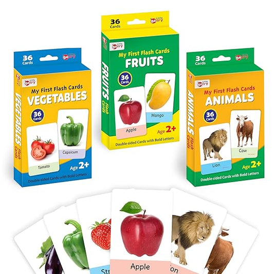 Little Berry My First Flash Cards for Kids (Combo of 3): Fruits, Vegetables and Animals | 108 Cards for Preschoolers & Toddlers 2-6 Years | Learning Guide & Activities Included