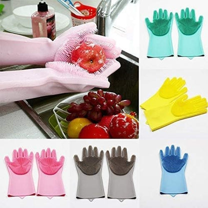 Multipurpose Silicone Scrubbing Hand Gloves (Random Colour)