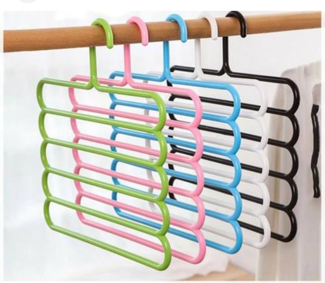 5 Layer Multipurpose Multi-Layer Hangers for Clothes Shirts Wardrobe Ties Pants Space Saving Plastic Hangers (Assorted Colours) - Pack of 3