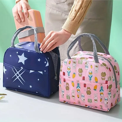 Cartoon Print Lunch Bag With Pocket (Random Print) 2 pc