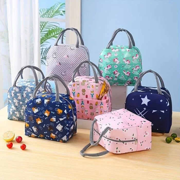 Cartoon Print Lunch Bag With Pocket (Random Print) 2 pc